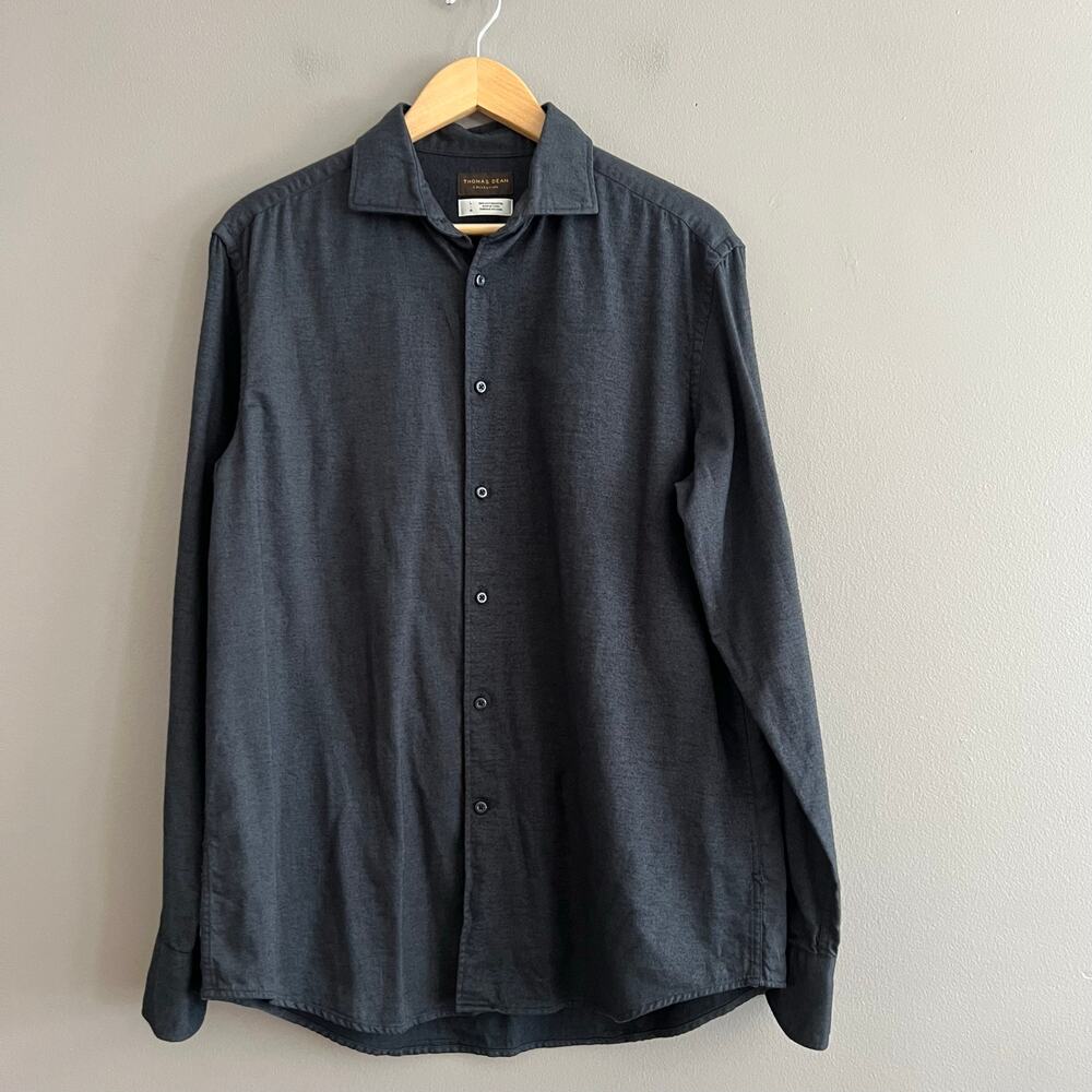 Thomas Dean Collection Men's Large Navy Blue Short Sleeve Button Down Shirt